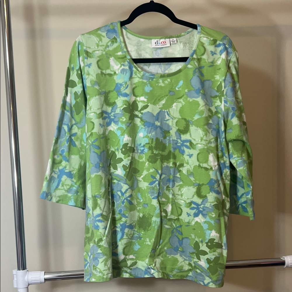 Floral Green and Blue Long Sleeve Top